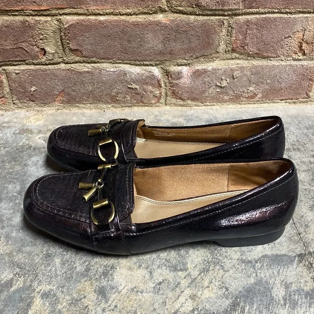 LifeStride Embers Brown Patent Croco Slip-on Loafers Size 9